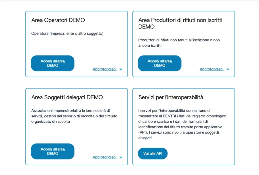 Schermata di disambiguazione accessi a RENTRI