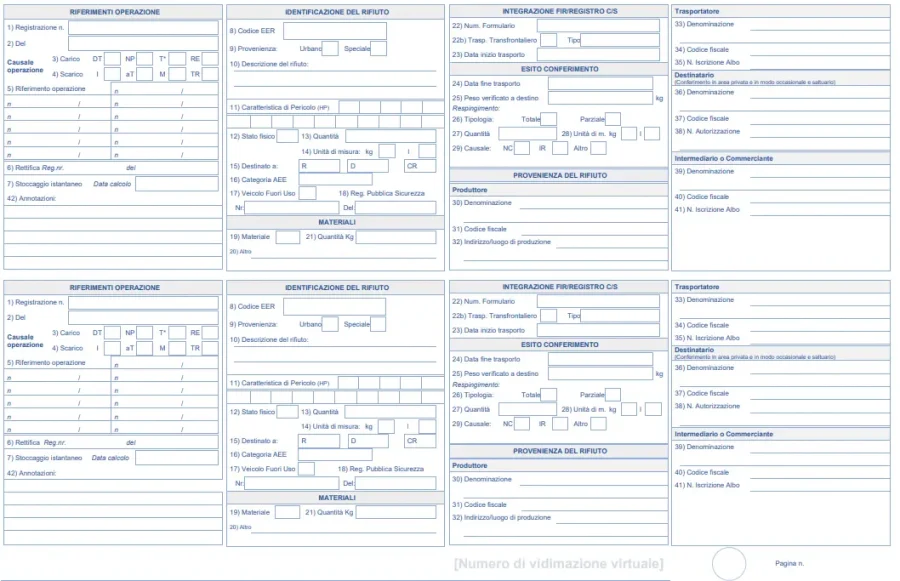 Vista del Nuovo Modello di Registro Carico Scarico RENTRI