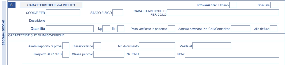 Compilare caratteristiche del rifiuto nuovo modello FIR