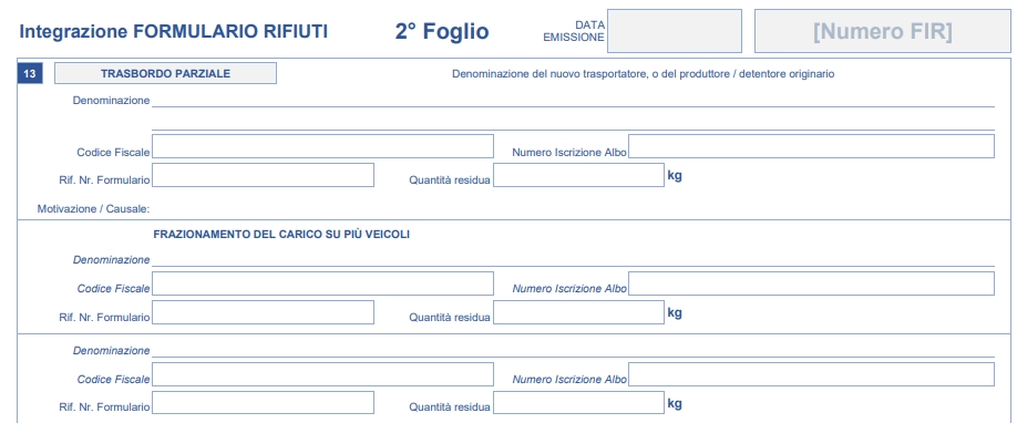 Compilazione della sezione trasbordo parziale del nuovo modello FIR