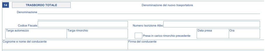 Compilazione sezione trasbordo totale nuovo modello FIR