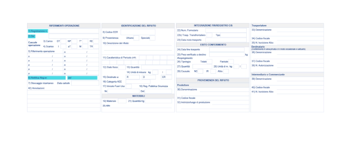 Vista Movimento di Rettifica Nuovo Modello Registro Carico Scarico Rifiuti